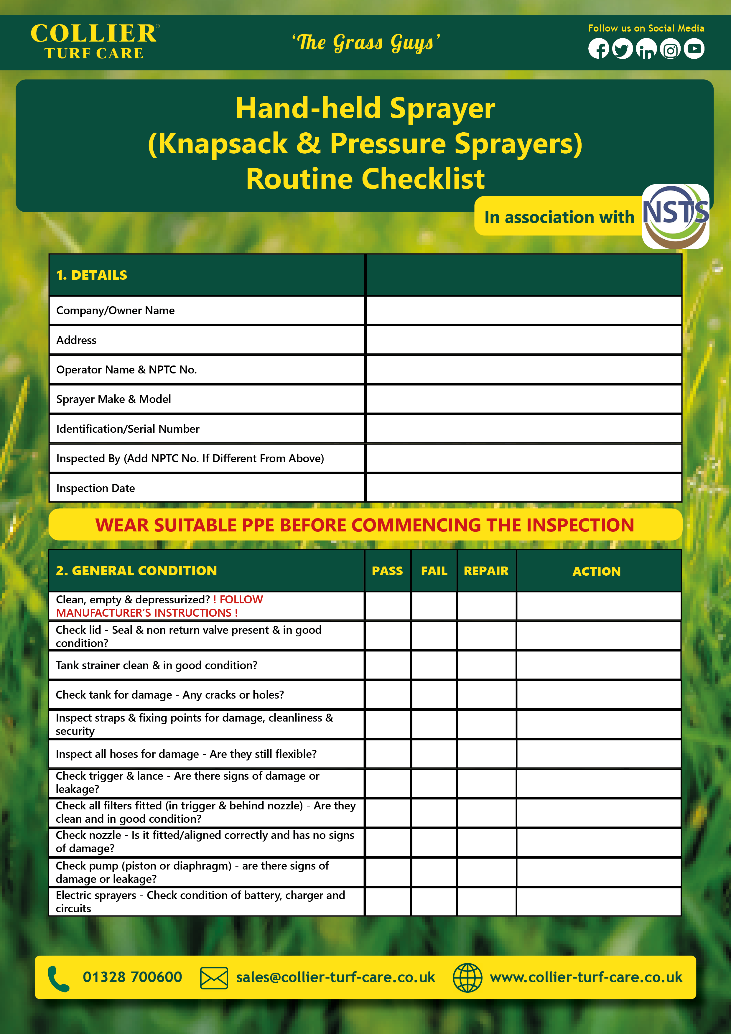 NSTS Handheld Sprayer Checklist